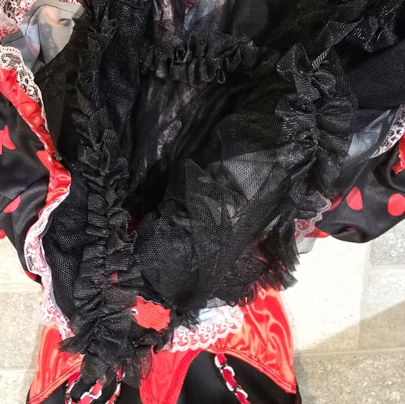 Queen Of Hearts Costume Small Red and Black Polka Dot Dress Mini Corset - Picture 6 of 10
